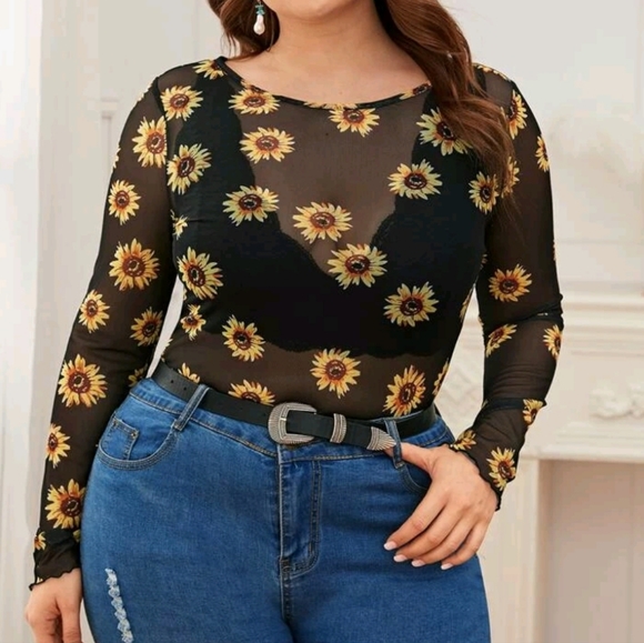 SHEIN Tops - Shein Sheer Sunflower Top 0XL